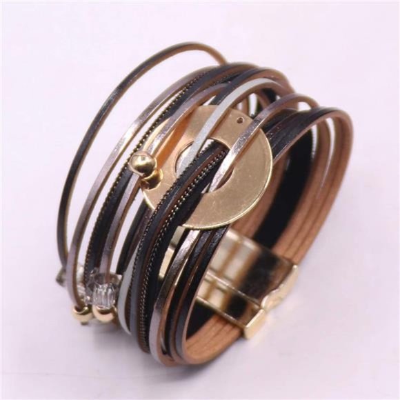 Boho Leather Wrap Bracelet, Wide Multilayer Braided Cuff - Picture 6 of 6